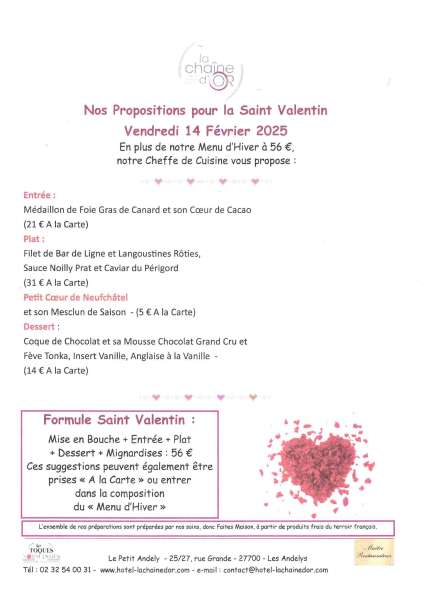 Menu de la Saint Valentin